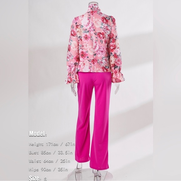 Dani Pink Floral Trumpet Sleeve Pant Set - Picture 3 of 5